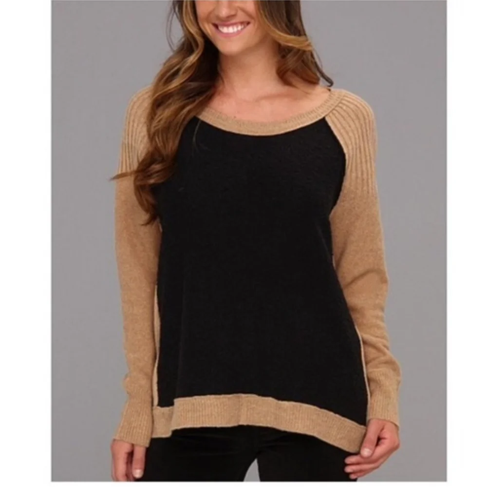 Free People Black And Brown Colorblock Sweater